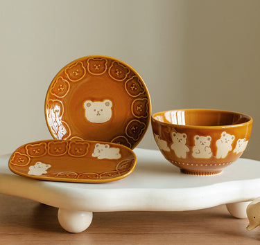 Adorable Bears Ceramic Bowls Plates Set - PeauleyHome