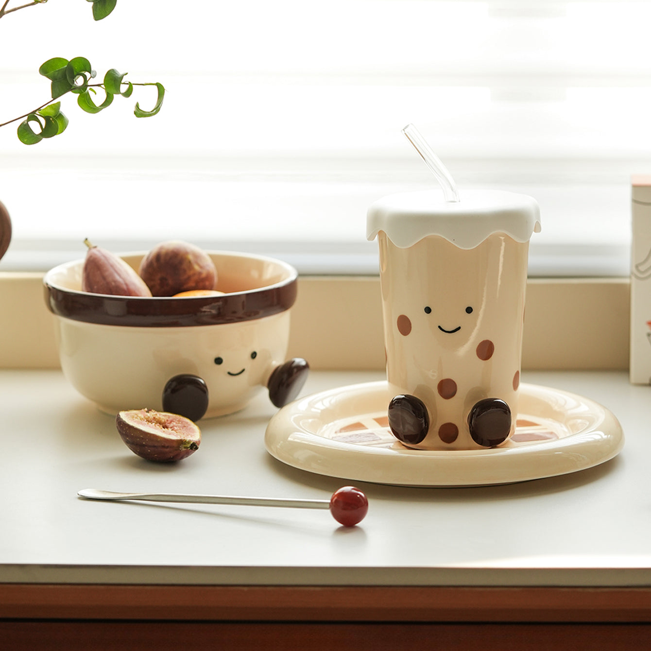 Cute Underglazed Ceramic Cup Bowl Plate