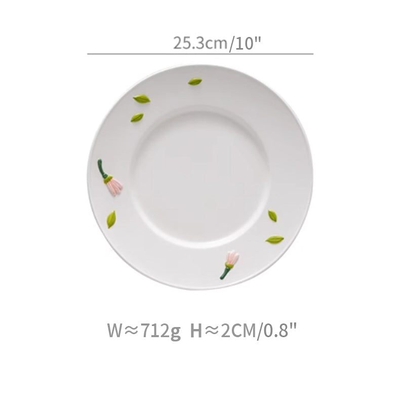 Floral Underglazed Ceramic Rice Bowls Plates Set