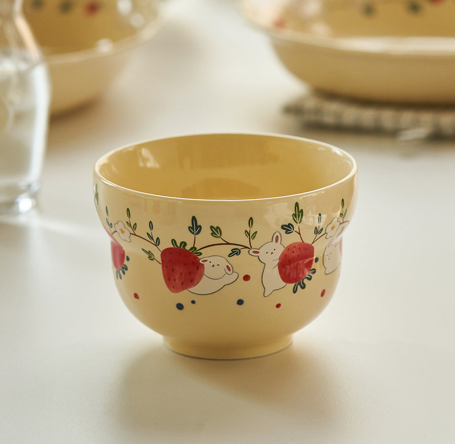 Strawberry Bunny Ceramic Bowls Plates Mugs - PeauleyHome