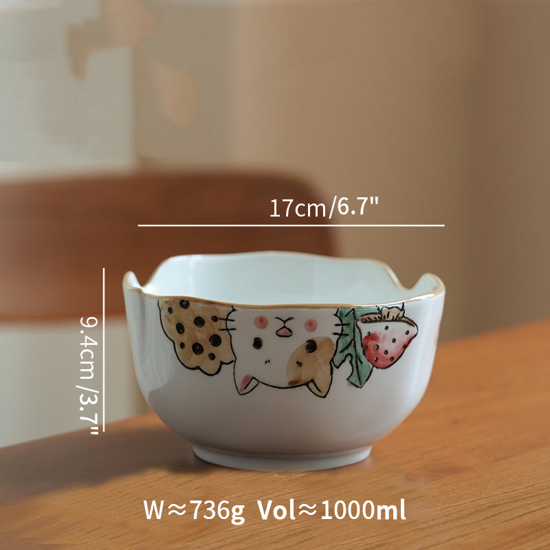 Underglazed Cat-themed Bowls Mugs Set