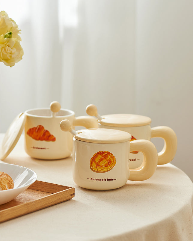 Artistic Ceramic Coffee Mug with Lids and Mixing Spoon - PeauleyHome