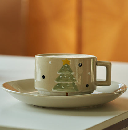 Christmas Tree Hand-painted Ceramic Mugs Plates Set - PeauleyHome