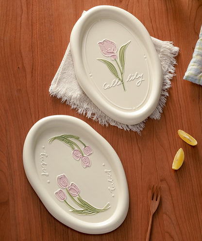 Beautiful Tulips-themed Ceramic Ceremonial Breakfast Plates