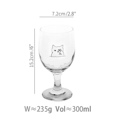 Cat Theme Glass Goblet for Juice or Wine