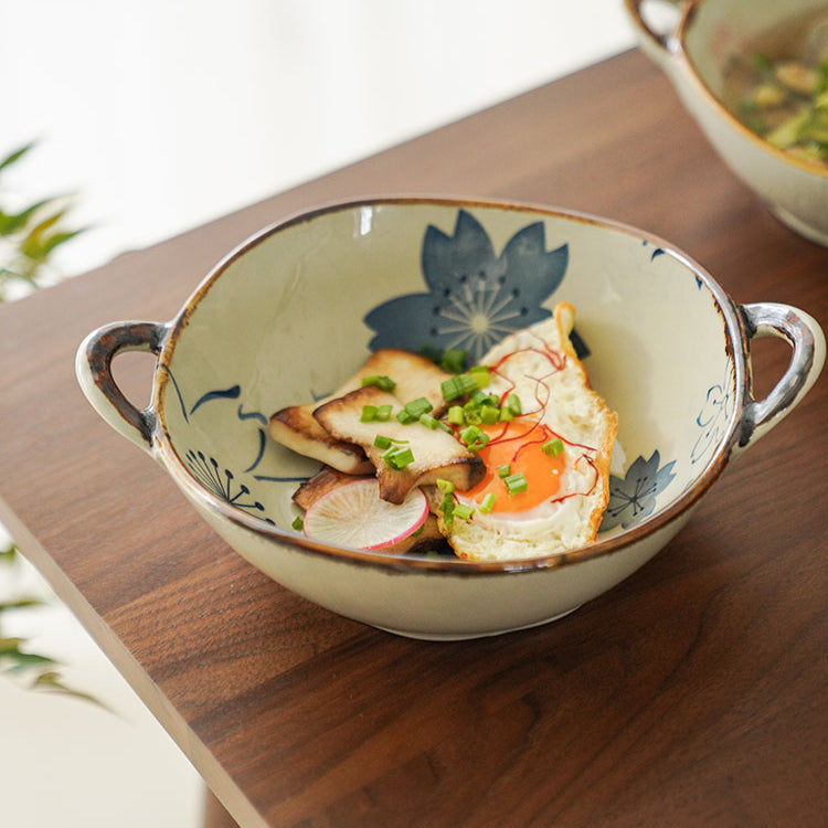 Delicate Japanese Style Ceramic Double-handled Soup Bowl