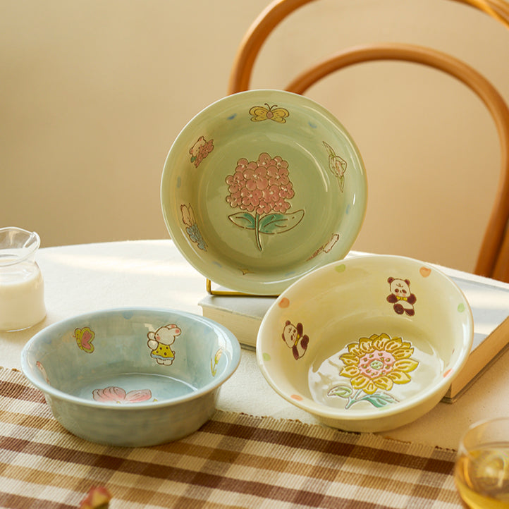 Pretty Underglazed Ceramic Yoghurt Bowl