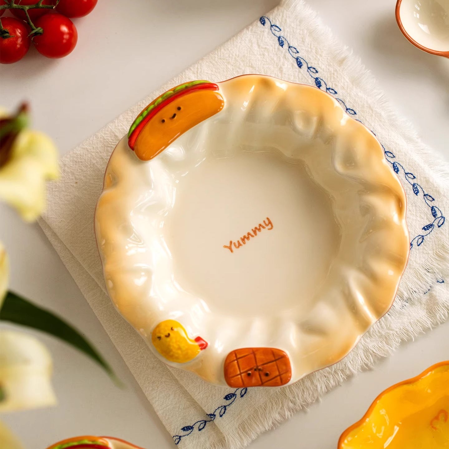 Adorable Ceramic Underglazed Breakfast Plates