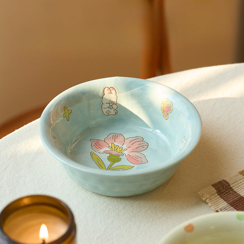 Pretty Underglazed Ceramic Yoghurt Bowl