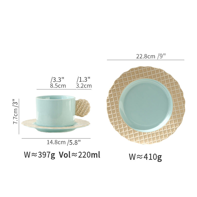 Original Waffle -themed Ceramic Coffee Mug Plate Set