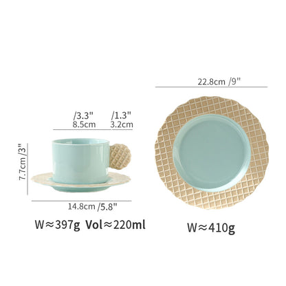 Original Waffle -themed Ceramic Coffee Mug Plate Set