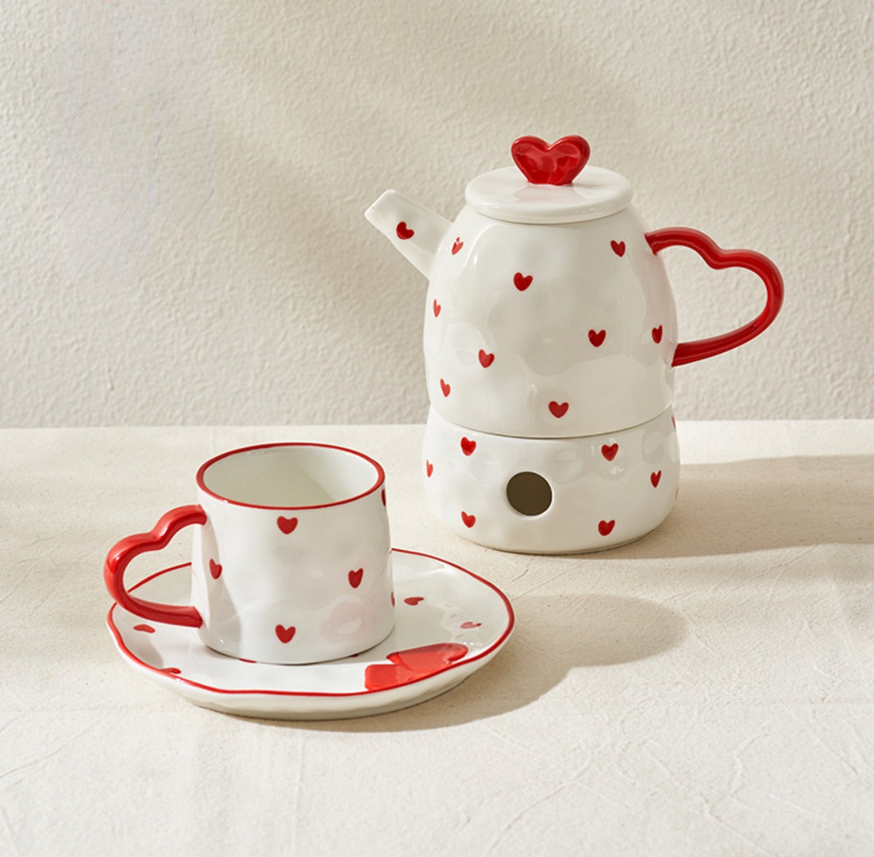 Heart Theme Ceramic Tea Pot Cup Plate Set - PeauleyHome