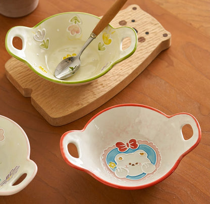 Cute Breakfast Ceramic Bowls Set with Two Handles for Children Set - PeauleyHome