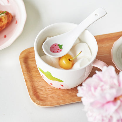 Pretty Strawberry Ceramic Saucers Bowls Plates Spoon - PeauleyHome