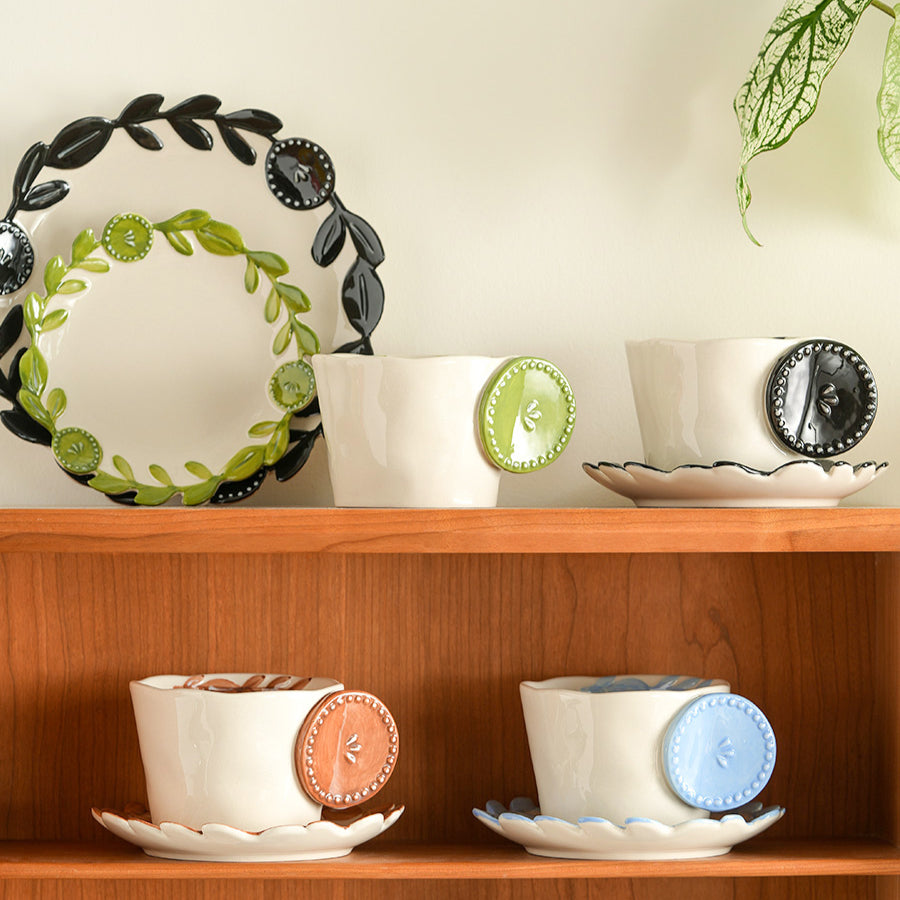 Delicate Ceramic Coffee Mugs and Plates