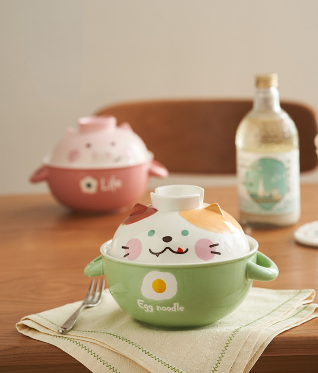 Cartoon Ceramic Noodle Bowls with Handles - PeauleyHome