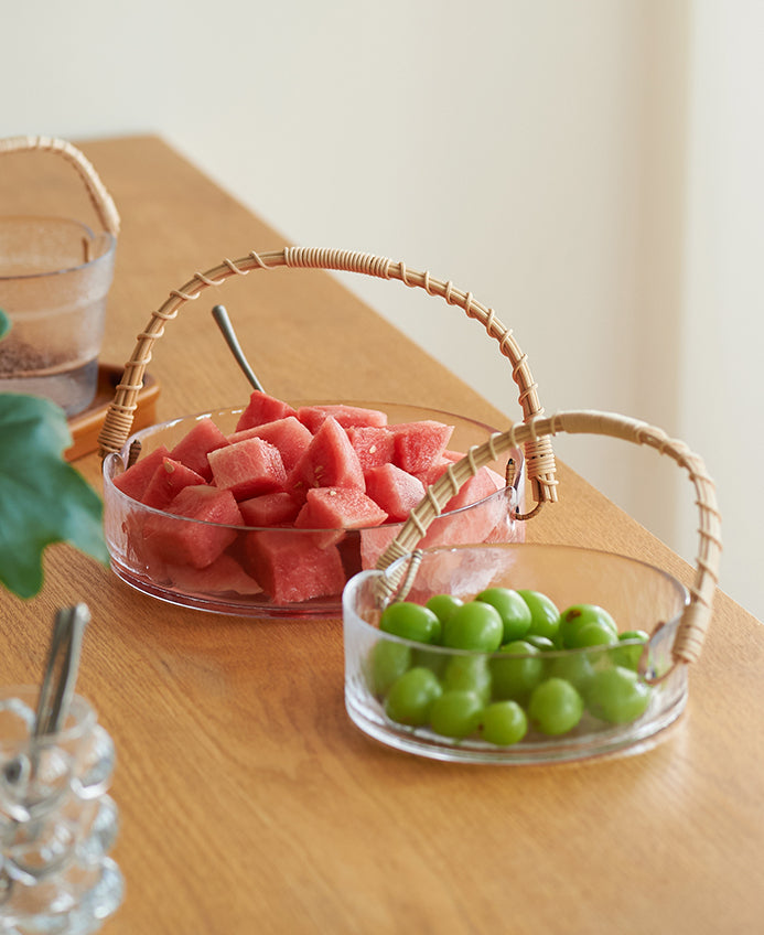 Glass Fruit Basket with Rattan Handle - PeauleyHome