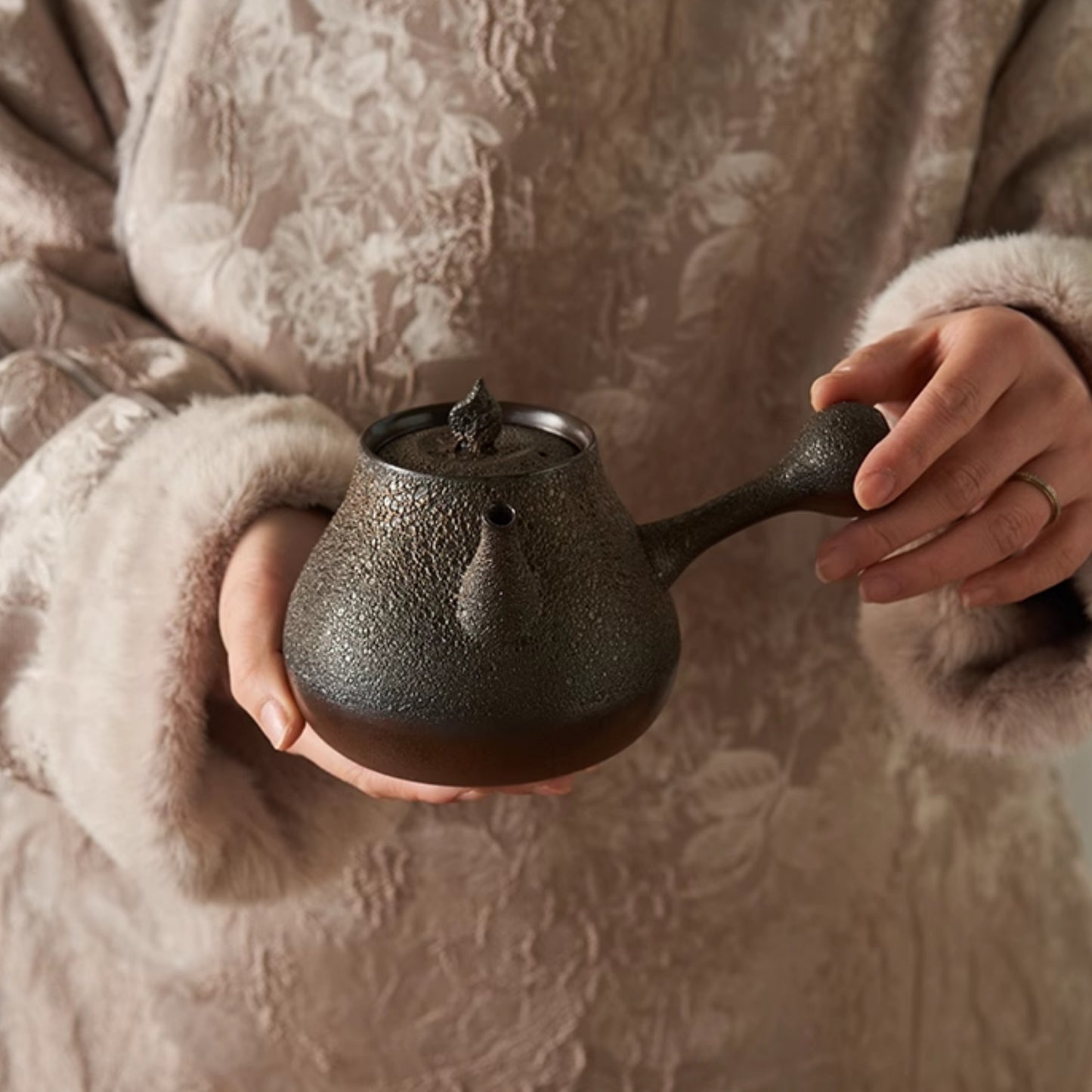 Original Crude Pottery Teapot with Side Handle