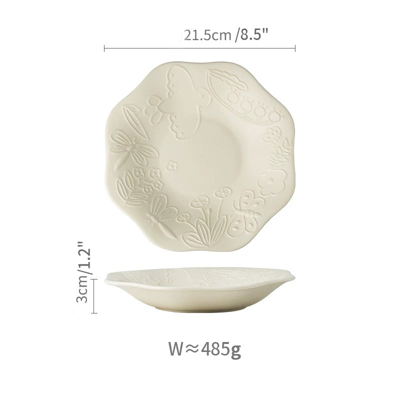 Exquisite Embossed Birds-themed Ceramic Bowl Plate