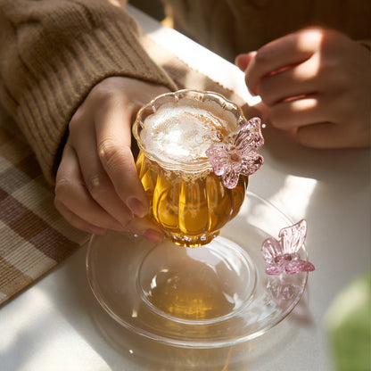 Exquisite Butterfly Wine Glass with Saucer Set of 2 for Women