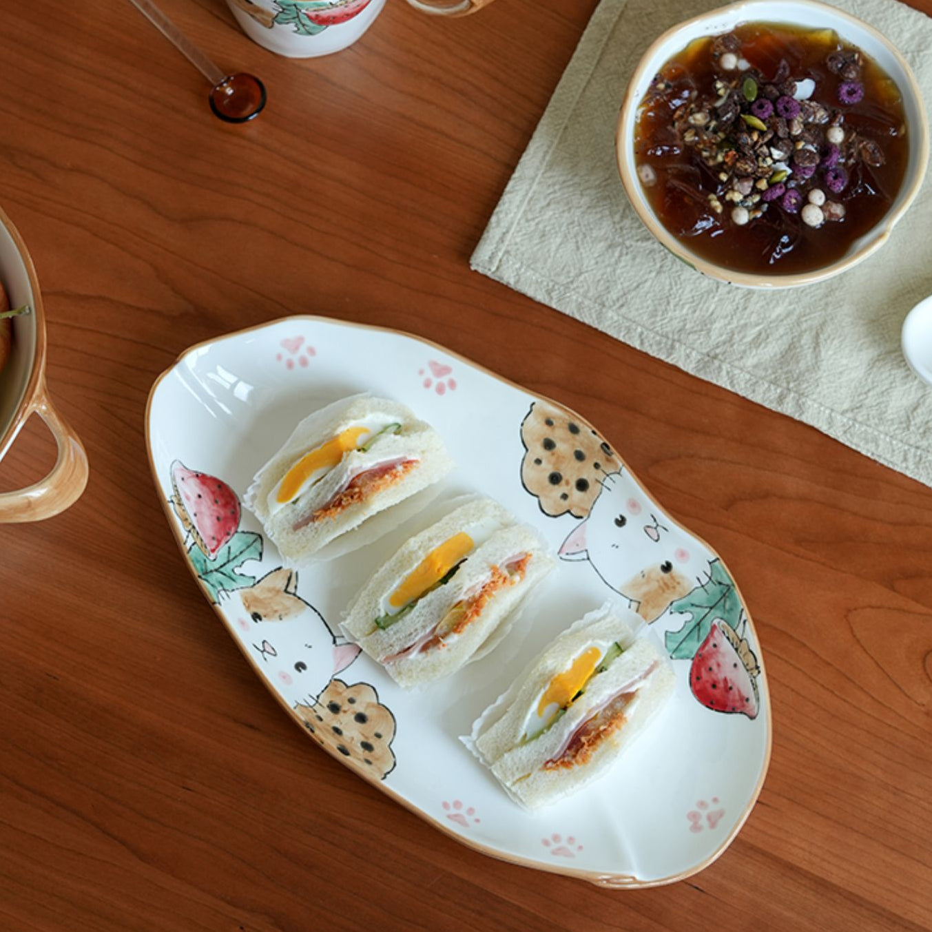 Underglazed Cat-themed Bowls Mugs Set