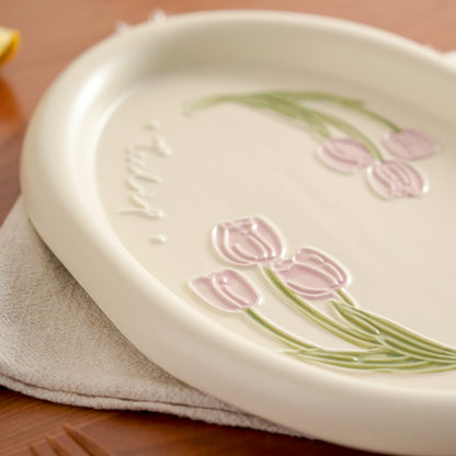 Beautiful Tulips-themed Ceramic Ceremonial Breakfast Plates