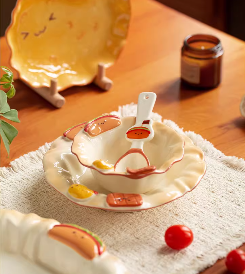 Adorable Ceramic Underglazed Breakfast Plates