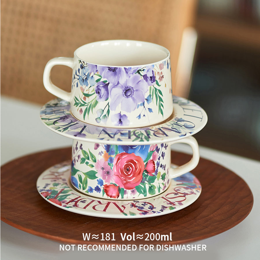 Delicate Floral Ceramic Coffee Mug Set