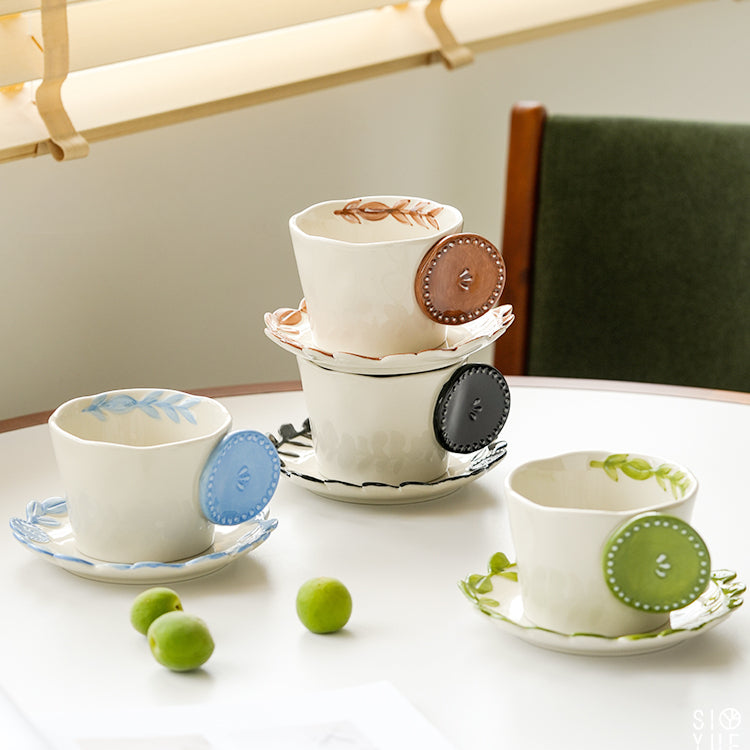 Delicate Ceramic Coffee Mugs and Plates