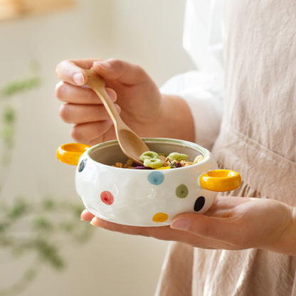 Dots Style Ceramic Bowls with Double Handles