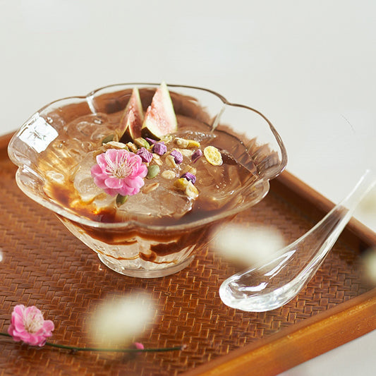 Delicate Petal Glass Bowl & Spoon