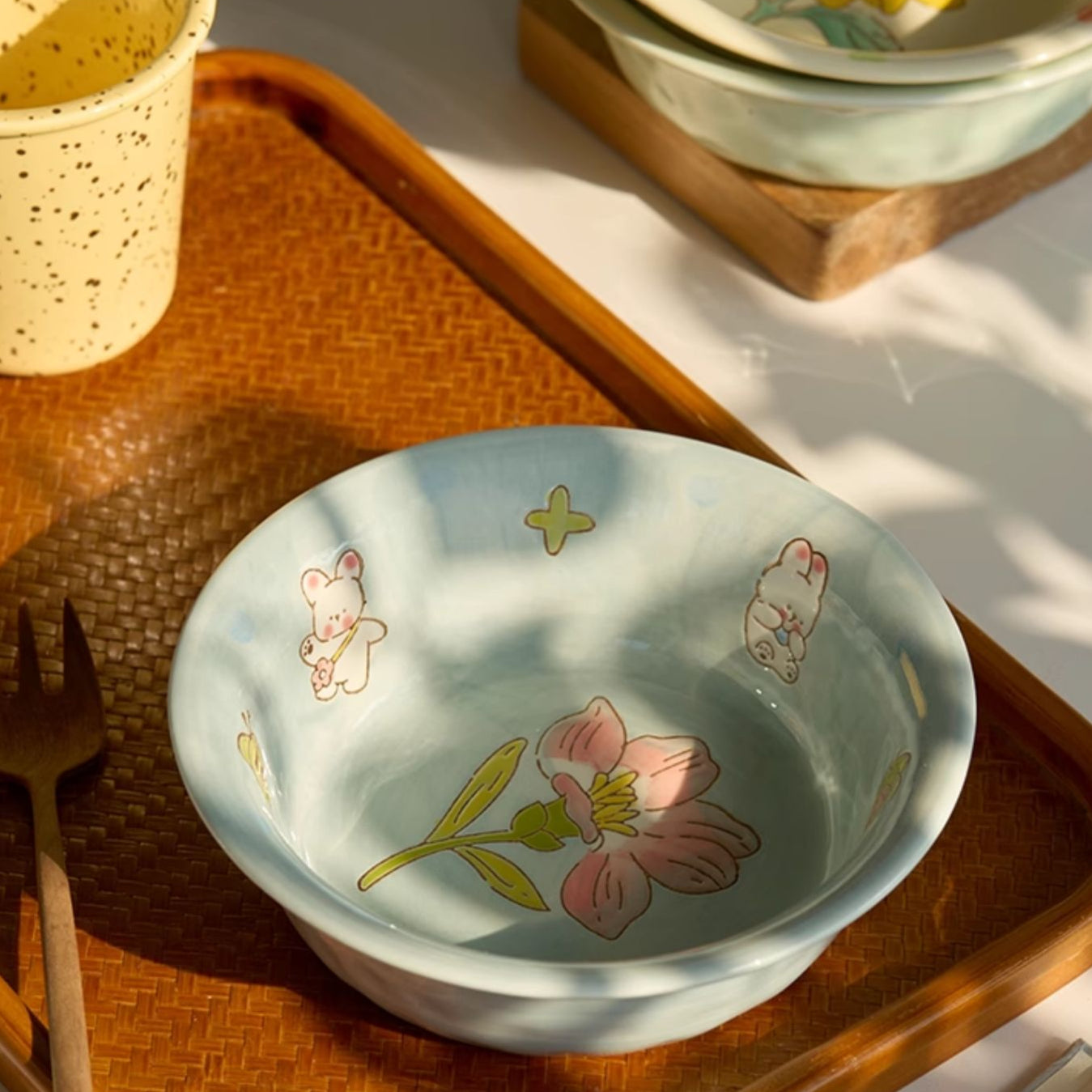 Pretty Underglazed Ceramic Yoghurt Bowl