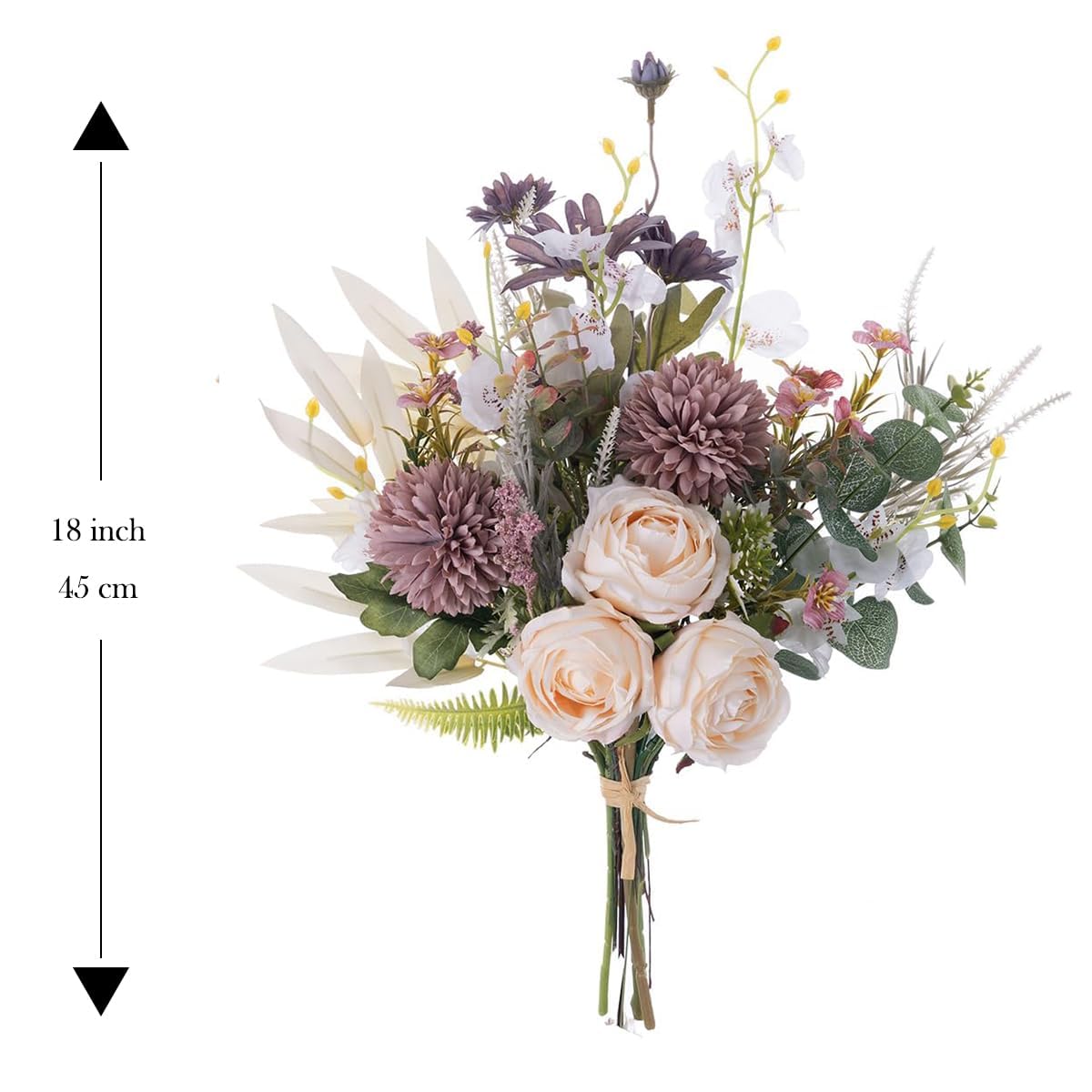 Peauley Artificial Fake Flowers Silk Table Arrangements Faux Plastic Floral Centerpieces for Home Kitchen with Roses, Dandelions, Chrysanthemum, Phalaenopsis, Eucalyptus, Sages, Orchids
