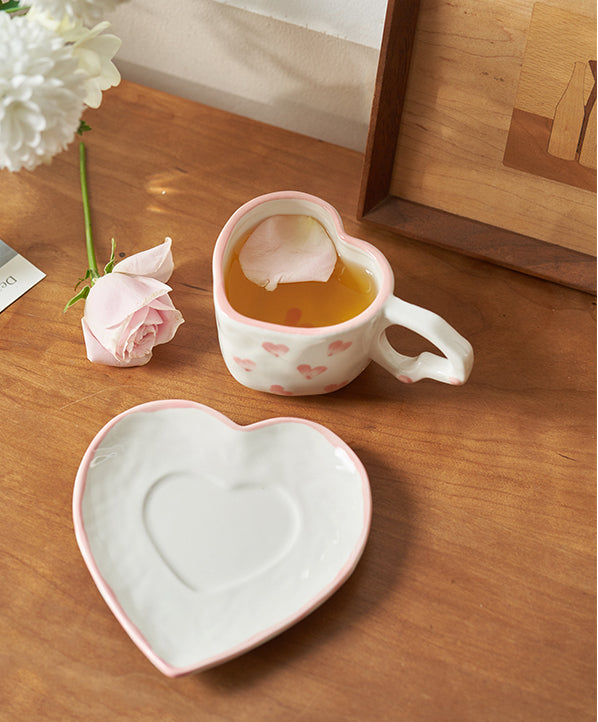 Heart-shaped Coffee Mugs Saucer Set (mug+saucer) - PeauleyHome