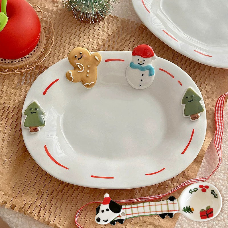 Handpainted Underglazed Ceramic Plate Spoon Christmas Gift