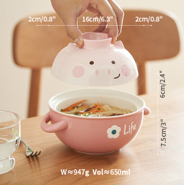 Cartoon Ceramic Noodle Bowls with Handles - PeauleyHome