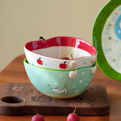 Adorable Underglazed Handpainted Ceramic Bowls Plates