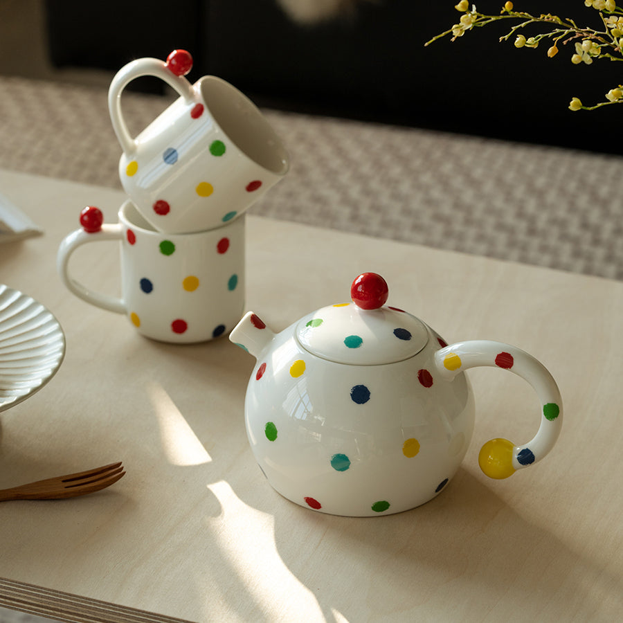 French Ceramic Pots Teapot and Teacups Set