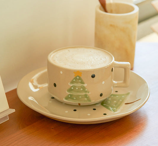 Christmas Tree Hand-painted Ceramic Mugs Plates Set - PeauleyHome