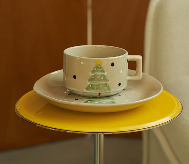 Christmas Tree Hand-painted Ceramic Mugs Plates Set - PeauleyHome