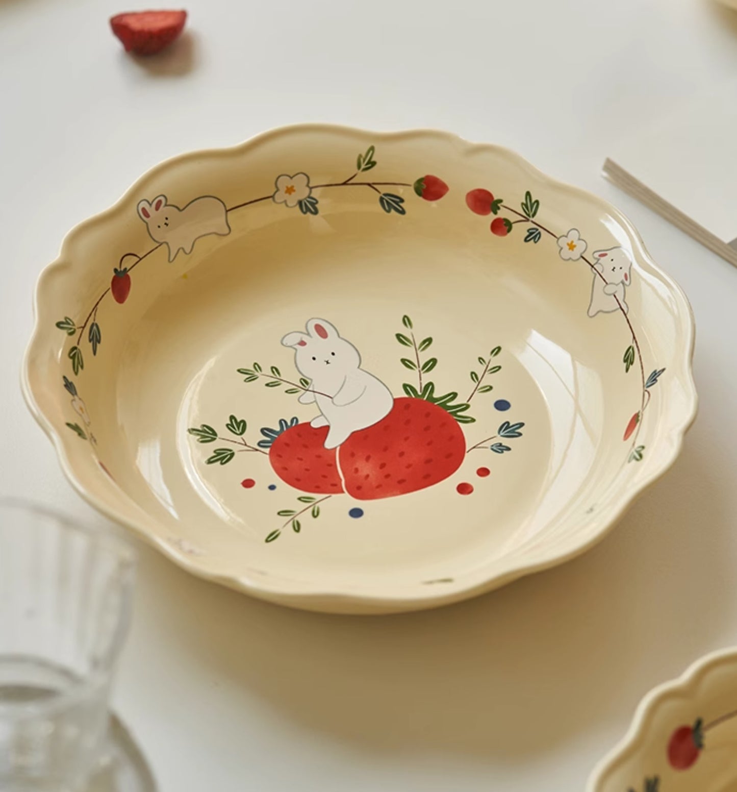 Strawberry Bunny Ceramic Bowls Plates Mugs - PeauleyHome