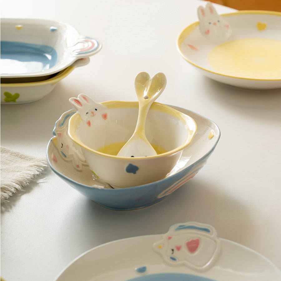 Adorable Rabbit Unicorn Ceramic Plates for Fruit or Food - PeauleyHome