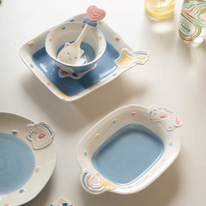 Adorable Rabbit Unicorn Ceramic Plates for Fruit or Food - PeauleyHome