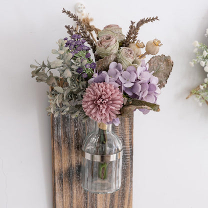 Small Artificial Fake Flowers for Table Arrangements, Silk Faux Bouquets with Three Roasted Edge Roses, Hydrangeas, Globeflower, babysbreaths, Ideal for the Kitchen or Bedroom.
