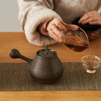 Original Crude Pottery Teapot with Side Handle