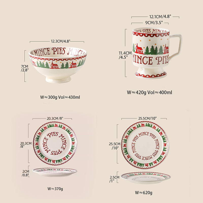 Christmas Series French Style Ceramic Plates Bowls Mugs Set