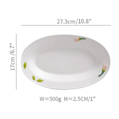 Floral Underglazed Ceramic Rice Bowls Plates Set