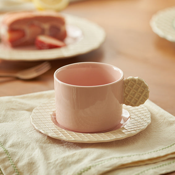 Original Waffle -themed Ceramic Coffee Mug Plate Set