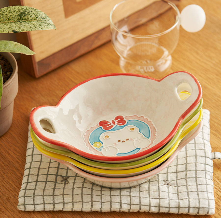 Cute Breakfast Ceramic Bowls Set with Two Handles for Children Set - PeauleyHome