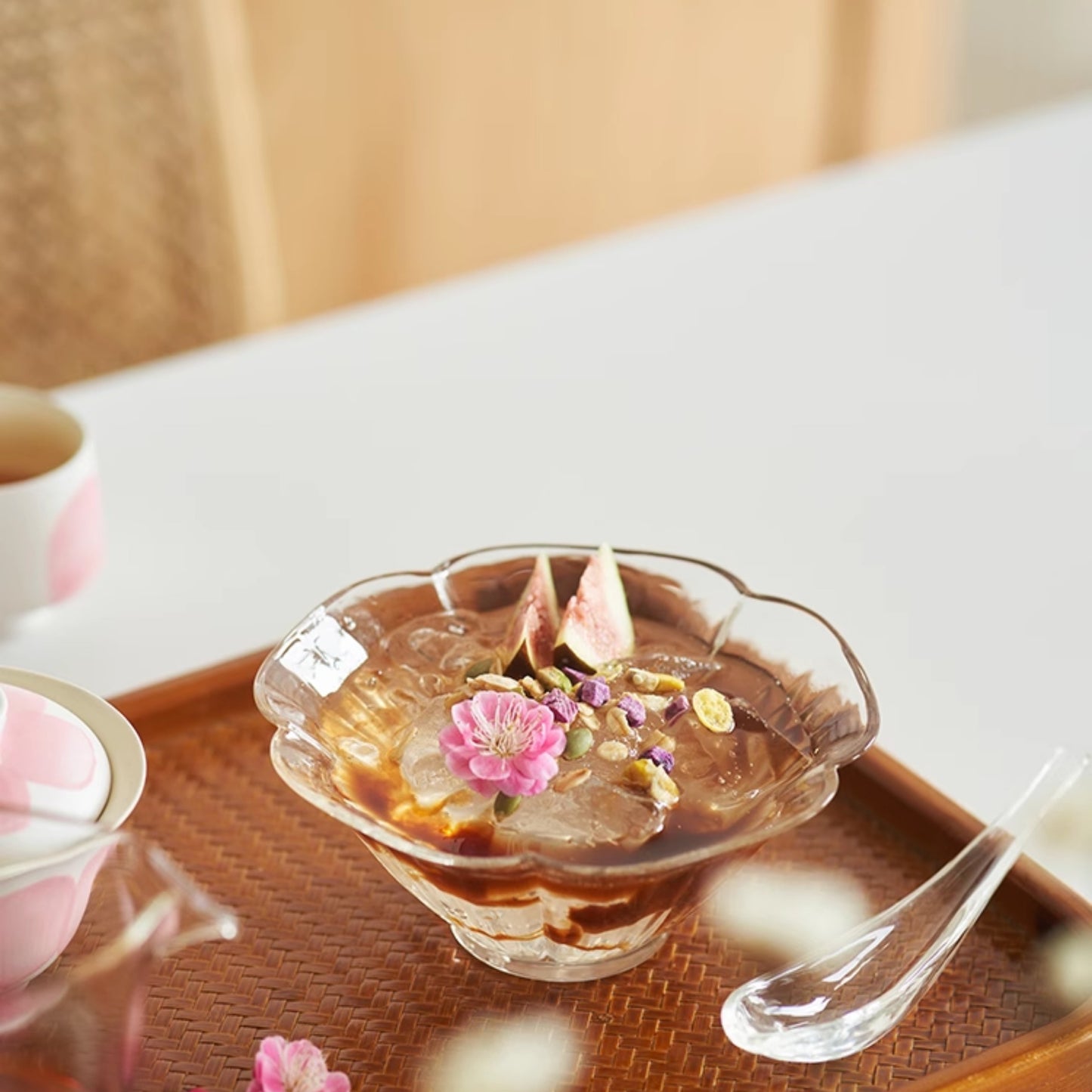 Delicate Petal Glass Bowl & Spoon